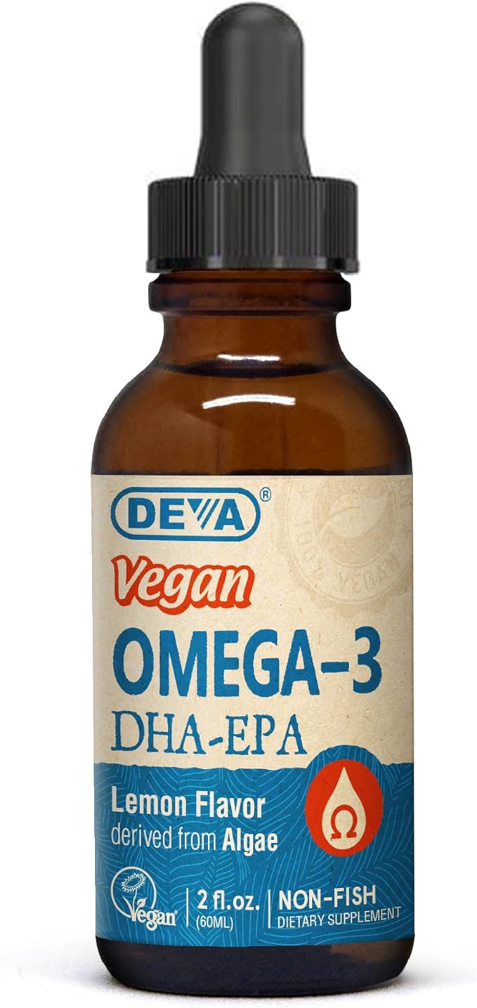DEVA Vegan Omega-3 Liquid DHA - EPA Non Fish from Algae Lemon Flavor 2 Ounce