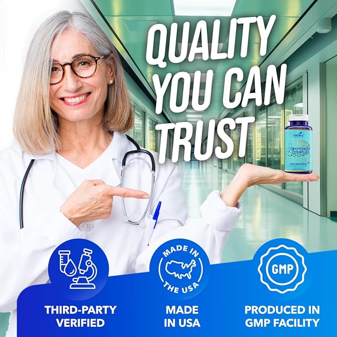 4-in-1 DIM Potent Complex 300mg - Estrogen Balance and Metabolism Energy &amp Menopause Support Supplement with Bioperine (x4) Calcium and Broccoli Extract - for Women and Men 120 Servings