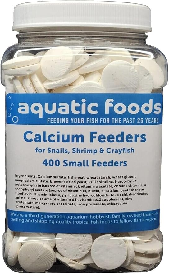 Aquatic Foods Inc. Calcium Feeder Disks for Shrimp Snails Crabs Crayfish Hermit Crabs and All Tropical Fish 400 Count Jar of Small Feeder Disks
