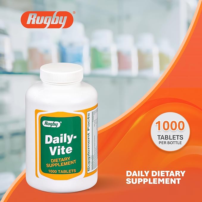 Rugby Daily-Vite Multivitamin Tablets Gluten-Free Dietary Supplement for Adults Supports Overall Health No Artificial Flavors - 1000 Count (1 Pack)