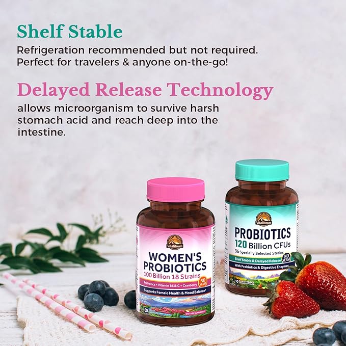 Vitalitown Probiotic Bundle (Pack of 2) | Probiotics 120 Billion CFUs (Item 1) &amp Women’s Probiotics P5P (Item 2) | Shelf Stable | Gut Immune Vaginal &amp Hormone Health