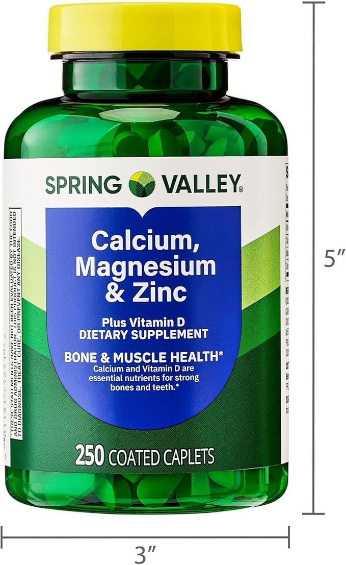 Spring Valley Calcium Magnesium &amp Zinc Plus Vitamin D3 Coated Caplets Bone &amp Muscle Health 250 Count Organizer SUREFECT.