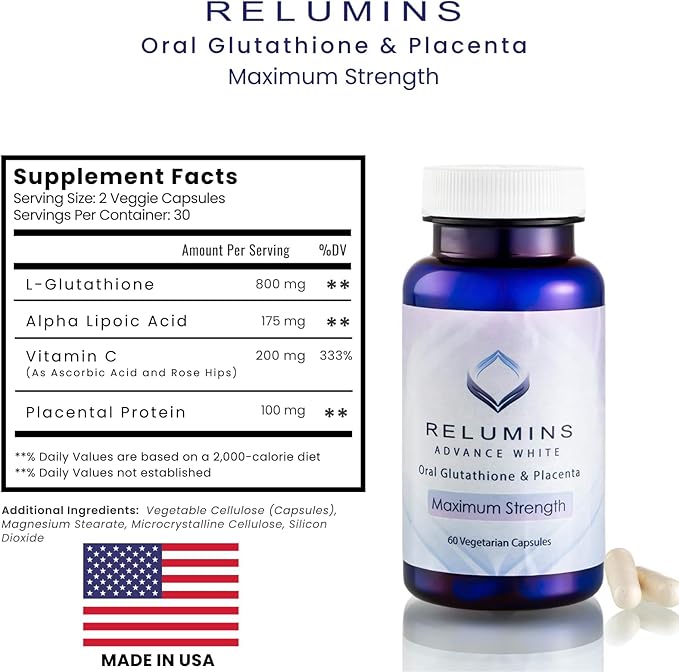 Relumins Advanced White Bundle – L-Glutathione 800mg with Vitamin C (60 Capsules) + R3 Resveratrol Complex (120 Capsules) – Supplement for Skin Clarity and Wellness Support