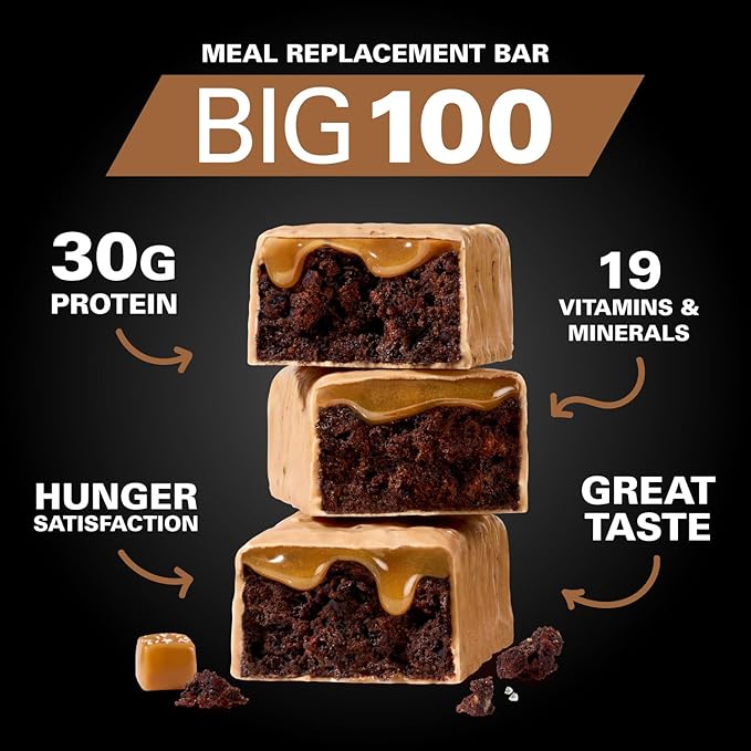 MET-Rx Big 100 Protein Bar Meal Replacement Bar 30G Protein Salted Caramel Brownie Crunch 9 Count 3.52 Oz.(Packaging may vary)