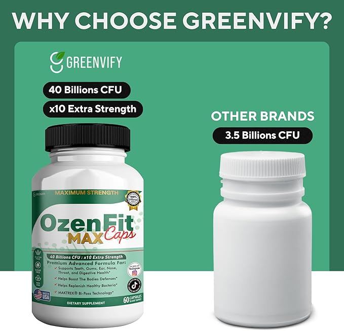 OzenFit Caps Max Probiotic Supplement 40 Billion CFU MAKTREK Bi-Pass Technology 60 Capsules 30-Day Supply (3)
