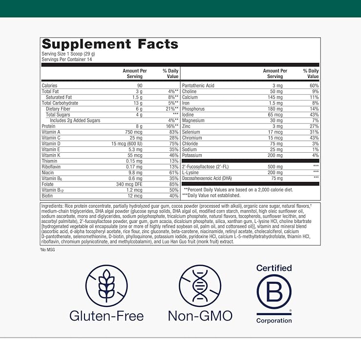 Metagenics MetaKids Nutrition Powder - Kids Multivitamin Powder with Prebiotics DHA Protein &amp Amino Acids* - Complete Protein - Non‑GMO Gluten‑Free