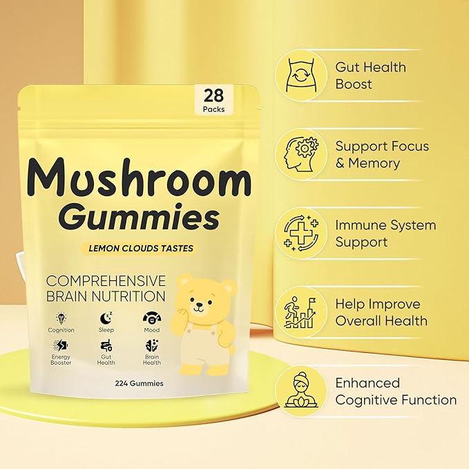 Lions Mane Mushroom Gummies for Adults Functional Gummies with Reishi Chaga Cordyceps Coriolus | for Energy Brain Health Cognitive Memory &amp Focus 28PacksIndividual Packets