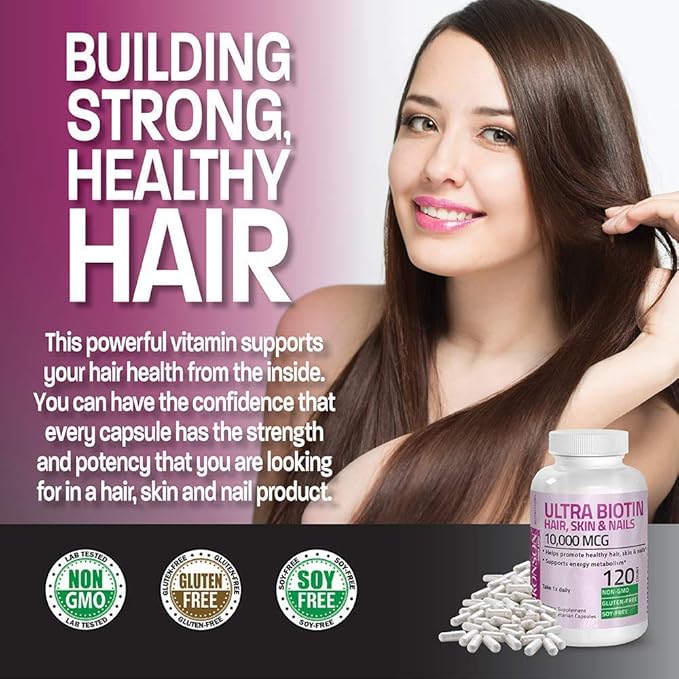 Bronson Hair Skin &amp Nails with Biotin Extra Strength Vitamin Supplement for Women + Ultra Biotin 10000 Mcg
