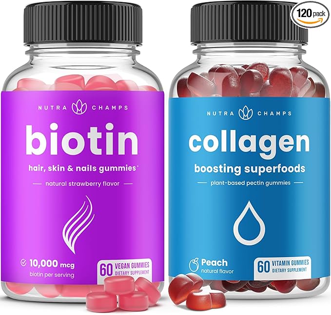 NutraChamps Biotin Gummies and Collagen Boosting Gummies 2 Pack Bundle