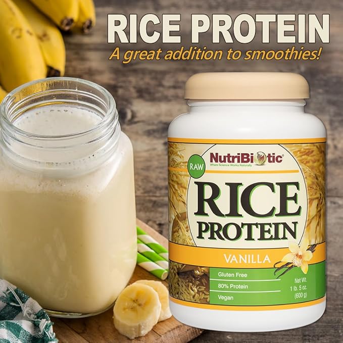 NutriBiotic – Vanilla Rice Protein 1 Lb 5 Oz (600g) | Low Carb Keto-Friendly Vegan Raw Protein Powder | Grown &amp Processed Without Chemicals GMOs or Gluten | Easy to Digest &amp Nutrient-Rich