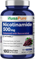NusaPure Nicotinamide with Resveratrol (Vitamin B-3) 500 mg - 180 Vegetarian Caps (Non-GMO &amp Vegan)