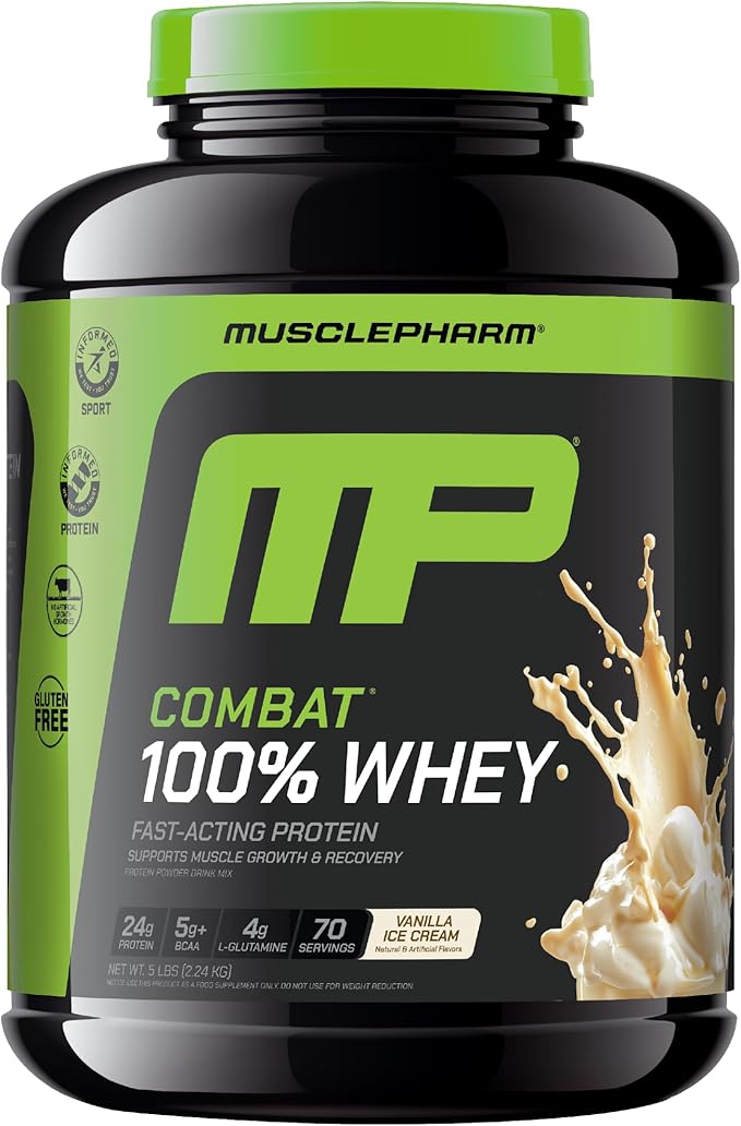 MusclePharm Combat 100% Whey Protein Powder Vanilla Flavor Fast Recovery &amp Muscle Gain with Whey Protein Isolate High Protein Powder for Women &amp Men Gluten Free 5 lb 70 Servings