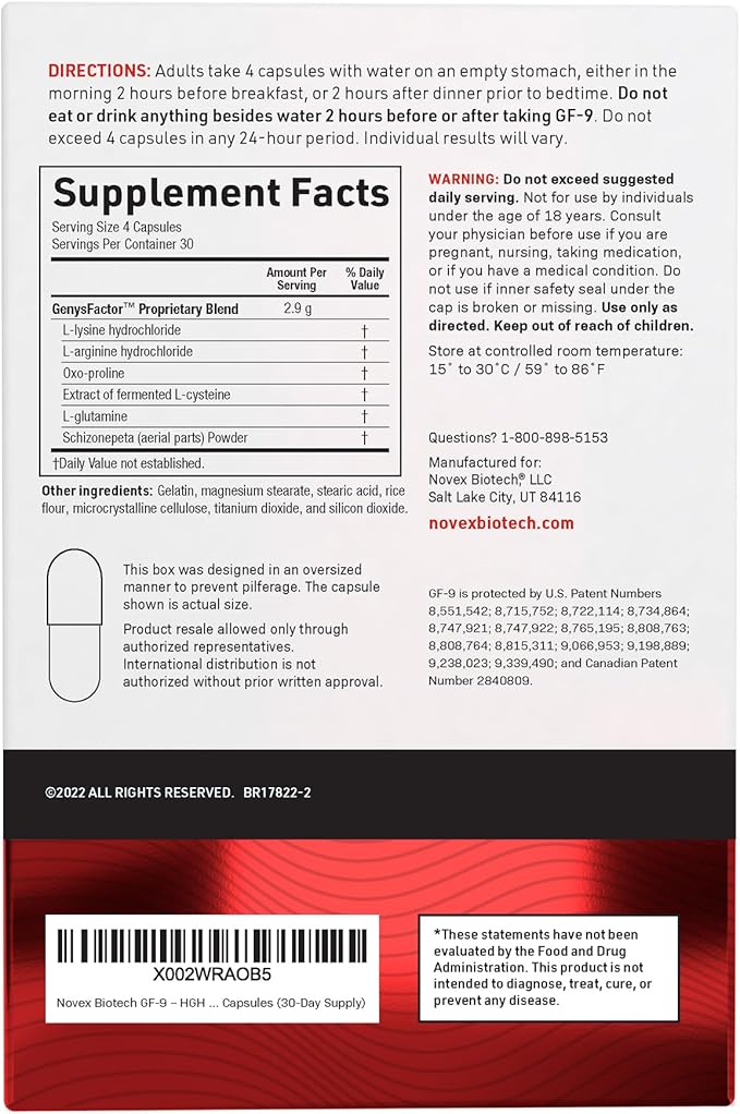 Novex Biotech GF-9 – HGH Boosting Supplement for Men – Workout Complex for Men – Supports Energy Endurance Sleep 120 Ct (30-Day Supply)