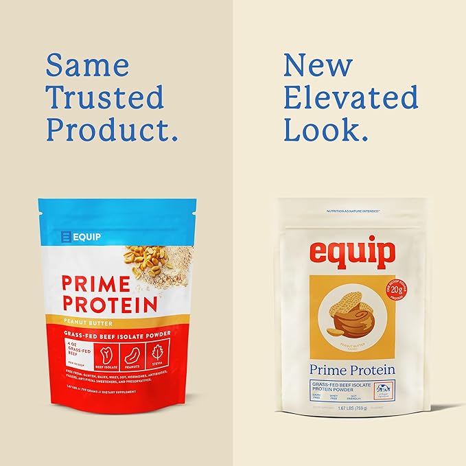 Equip Foods Prime Protein Powder | Clean Grass Fed Beef Protein Powder for Women &amp Men | Carnivore Protein Isolate | Paleo Keto Friendly | Gluten &amp Dairy Free | 30 Servings Peanut Butter