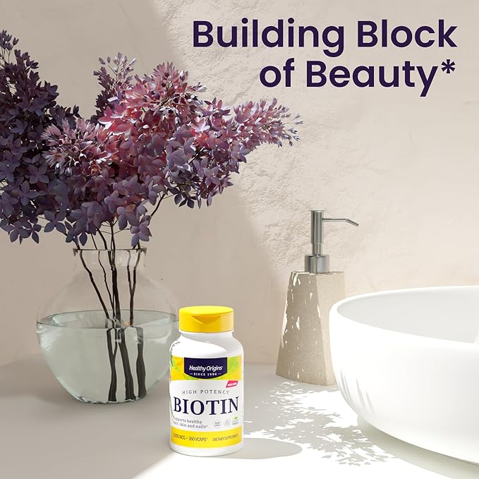 Healthy Origins Biotin 5000 mcg (USP Grade Non-GMO Gluten Free Hair Support Nail Support) 360 Veggie Caps