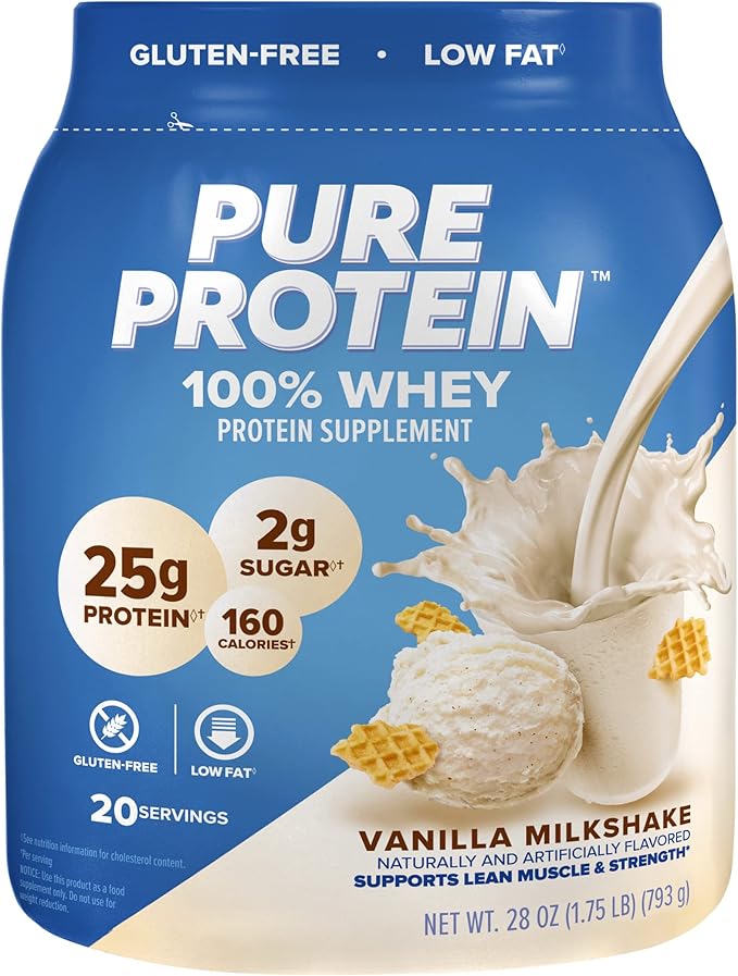 Pure Protein Whey Protein Powder Bundle Vanilla Cream &amp Rich Chocolate 25g Protein 1.75 lbs Each