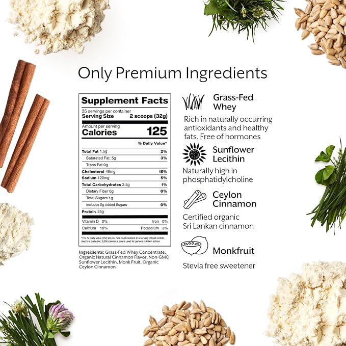 ProMix Nutrition Whey Protein Powder Cinnamon Swirl - 5lb Bulk - Grass-Fed &amp 100% All Natural - Gluten-Free &amp Keto-Friendly