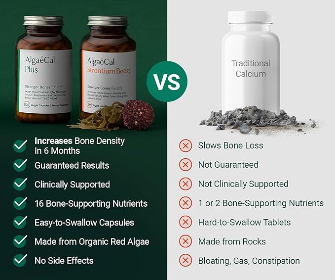 ALGAECAL - Bone Builder Pack for Bone Density Plant Based Calcium Supplements &amp Strontium Vitamins K2 D3 Magnesium &amp 16 Minerals 3-Month Supply + Free Magnesium Relax™ (60 Caps)