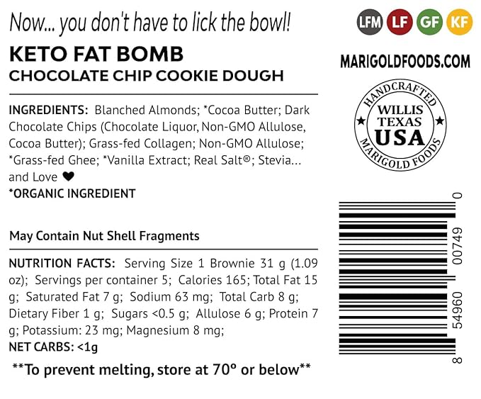 MariGold Keto Fat Bombs - Chocolate Chip Cookie Dough - Low Carb Collagen Rich Grass-fed Ghee Organic Cocoa Butter Gluten-Free Non-GMO (2 bags 5 Servings each) No Weird Aftertaste