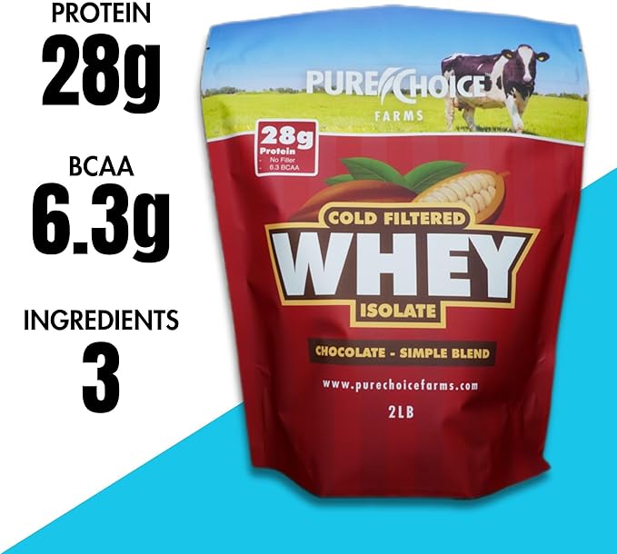 Pure Choice Chocolate Whey Protein Isolate Powder 28g Protein Undenatured Whey 3 Ingredients No Fillers Or Artificial Sweeteners (Chocolate 2 lb)