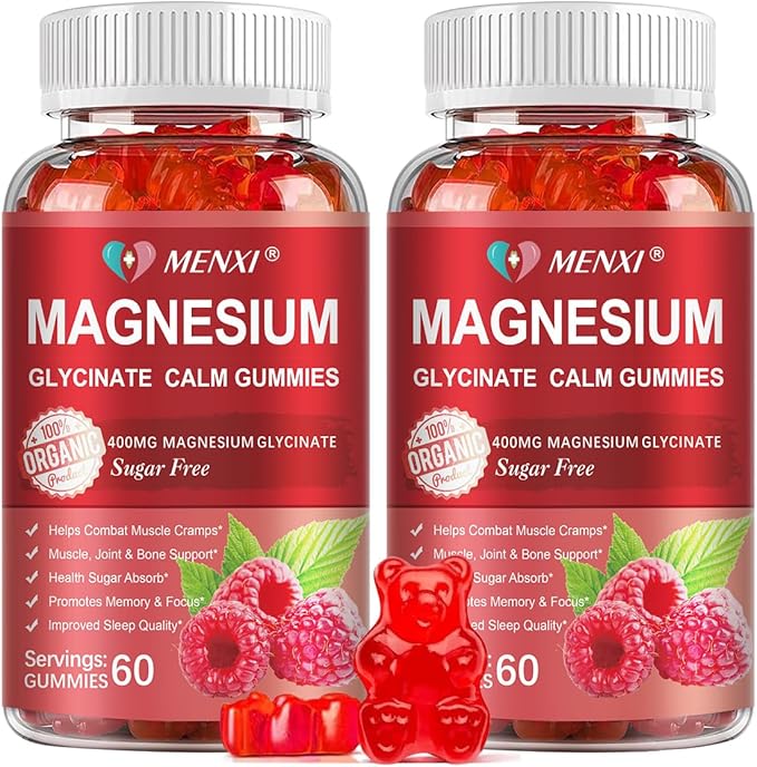 Magnesium Gummies 600mg per Serving-Magnesium Glycinate 400mg and Magnesium Malate 200mgSugar Free Magnesium Potassium Supplement for Calm Mood Muscle Bone &amp Energy Support120 Raspberry Gummie