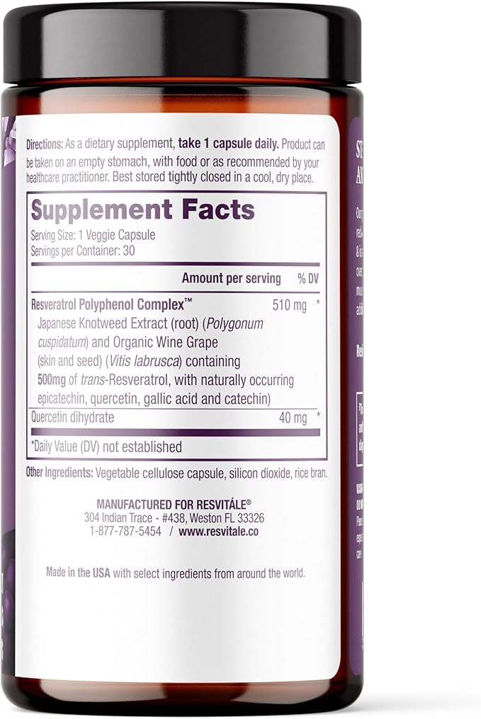 ResVitále Resveratrol 500 mg - Resveratrol Supplement for Men and Women - 30 Veggie Capsules