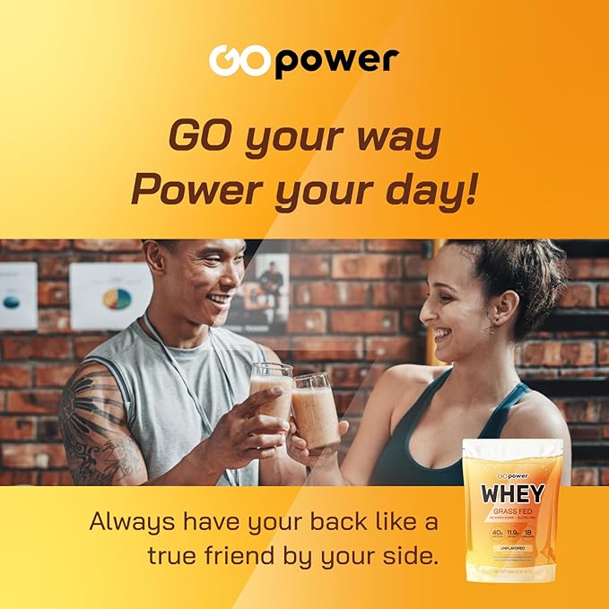 GOPOWER Whey Protein Powder with BCAAs Grass Fed Protein Powder 2 Pound 18 Servings