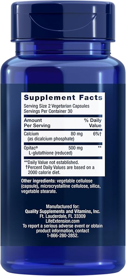 Life Extension Glutathione 500 mg – Glutathione Capsules Antioxidant Supplement Oxidative Stress Active Reduced Form – Gluten-Free Non-GMO Vegetarian – 60 Capsules