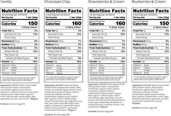 ProMix Nutrition Protein Puff Bars - Variety Pack - Vanilla Chocolate Strawberry Blueberry - Marshmallow Crispy Treat - High Protein &amp Low Calorie - 12 Bars