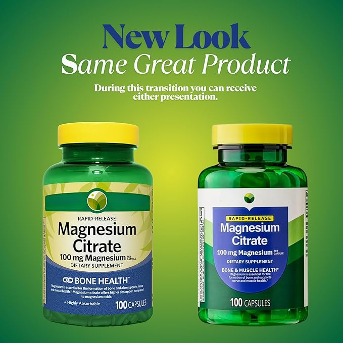 KP+ Magnesium | Magnesium Citrate 100 mg | Bone &amp Muscle Health Support | Rapid-Release Capsules | 100 Count | Dietary Supplement | Pack of 1