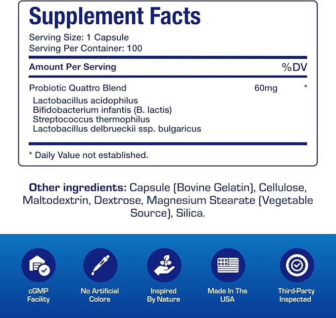 Advanced Digestive Probiotics for Women &amp Men - 4 in 1 Quadbiotic for Women &amp Men with Lactobacillus and Bifidobacterium Probiotics for Digestive Health Bloating and Constipation - 100 Serving