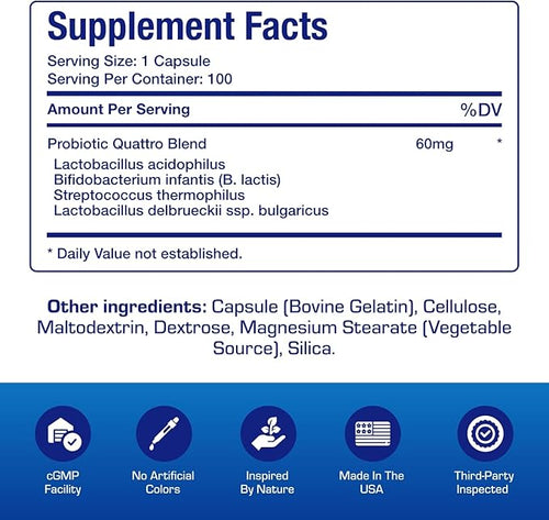 Advanced Digestive Probiotics for Women &amp Men - 4 in 1 Quadbiotic for Women &amp Men with Lactobacillus and Bifidobacterium Probiotics for Digestive Health Bloating and Constipation - 100 Serving