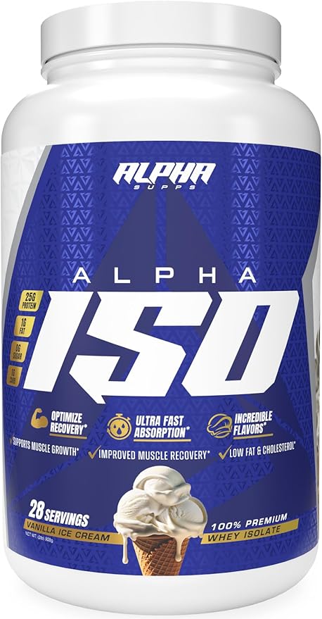 Alpha Supps ISO Low Carb 100% Whey Protein Isolate Powder 25 Grams Per Serving Helps Support Muscle Growth Low Sugar and Gluten Free (Vanilla Ice Cream 2 lb)