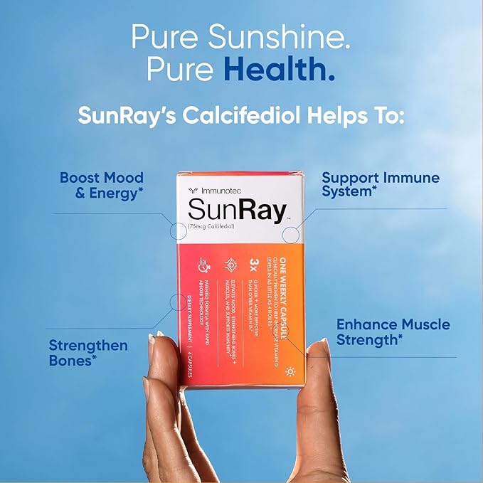 Immunotec Sunray Vitamin D 5-Month Supply – Calcifediol 75 mcg – Once a Week Dose – Superior Absorption - Fast Acting