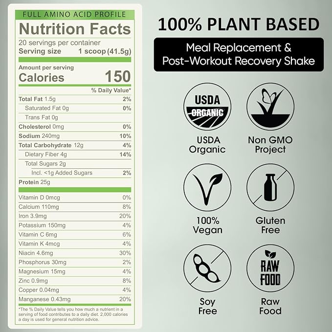 Green Regimen Elite Plant-Based Protein Powder - 25g Complete Hemp &amp Pea Protein Meal Replacement High-Protein Vegan Shake NonGMO Gluten-Free Dairy-Free Low Carb - (Vanilla - 1 Month Supply)
