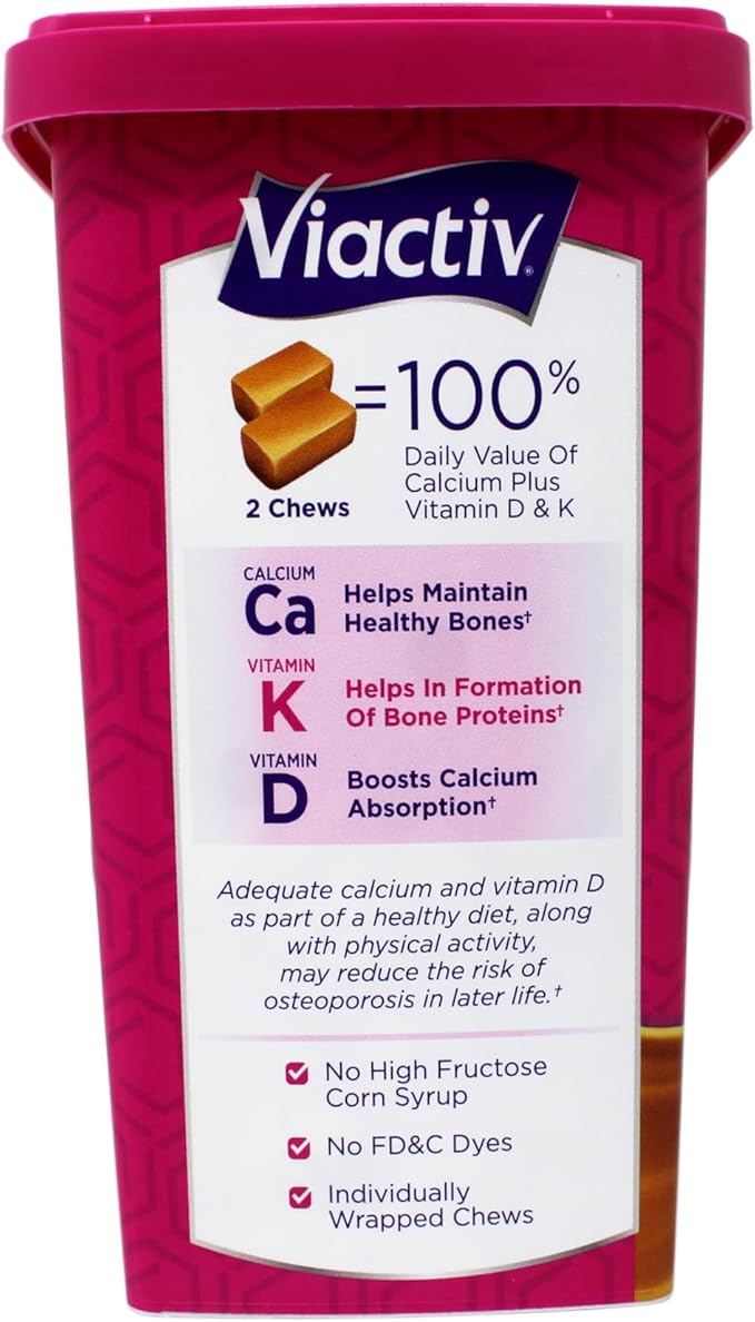 Viactiv Max Formula Calcium +Vitamin D3 Supplement for Bone Health Rich Caramel 100 Soft Chews - 2 Pack