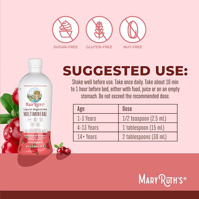 MaryRuth's Women's Multivitamin + Hair Growth Liposomal (Peach) &amp Liquid Nighttime Multimineral (Cranberry) | Clean Label Project Verified® | Vegan | Beauty Bedtime &amp Overall Health