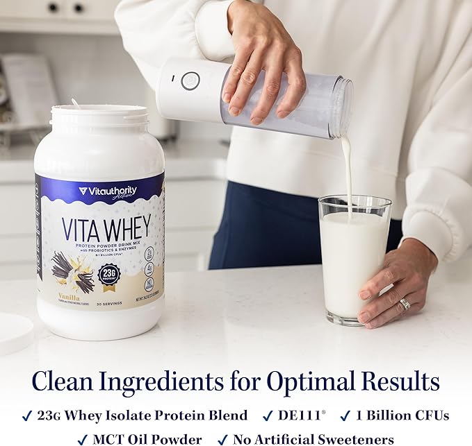 Vitauthority Whey Protein Powder for Women Whey Isolate Probiotics &amp Enzymes Supports Digestion Nutrient Absorption &amp Energy Post-Workout &amp Daily Nutrition Vanilla Flavored 30 Servings