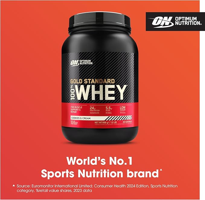 Optimum Nutrition Gold Standard 100% Whey Protein Powder Cookies &amp Cream 2 Pound (Packaging May Vary)