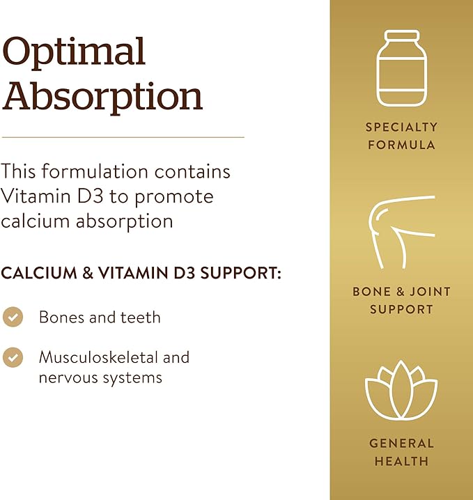 Solgar Calcium Citrate with Vitamin D3 240 Tablets - Promotes Healthy Bones &amp Teeth Supports Musculoskeletal &amp Nervous Systems - Non-GMO Gluten-Free Dairy Free Kosher - 60 Servings
