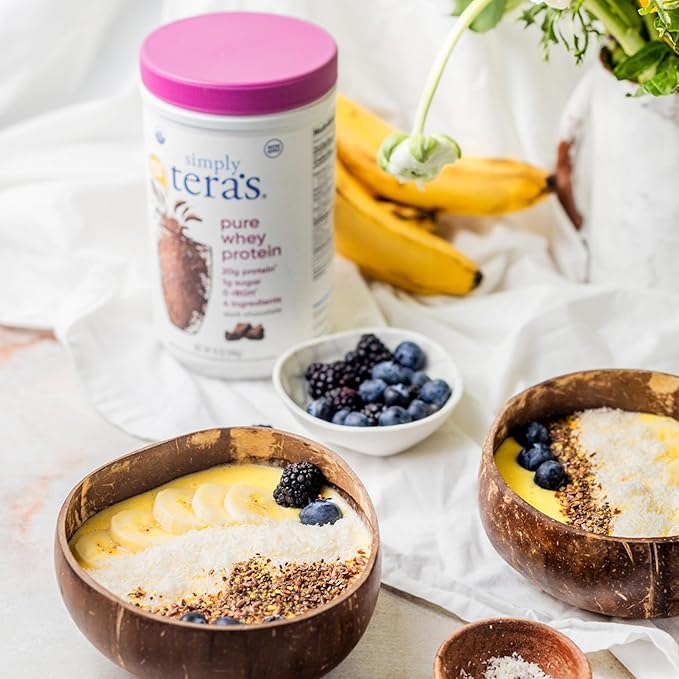 simply tera's Pure Whey Protein Powder - Dark Chocolate Clean Protein Powder Grass Fed Whey Protein Powder Without Artificial Sweeteners Clean Label Non-GMO Kosher rBGH-Free - 24 Oz