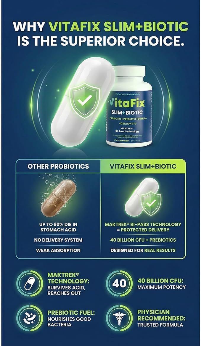 Probiotic &amp Prebiotic SlimBiotic Synbiotic – 40 Billion CFU with MAKTREK® Bi-Pass Tech Helps Gut Health &amp Digestion Regularity Bloat Immune &amp Weight Loss For Women and Men (60 Ct) Glu