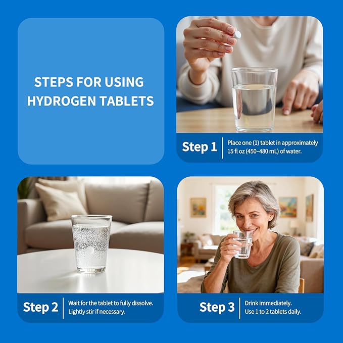 Molecular Hydrogen Water Tablets for Drinking Water – H2 Molecular Hydrogen Fast DissolvingAntioxidant Water Enhancer Daily Wellness Support 90 Count