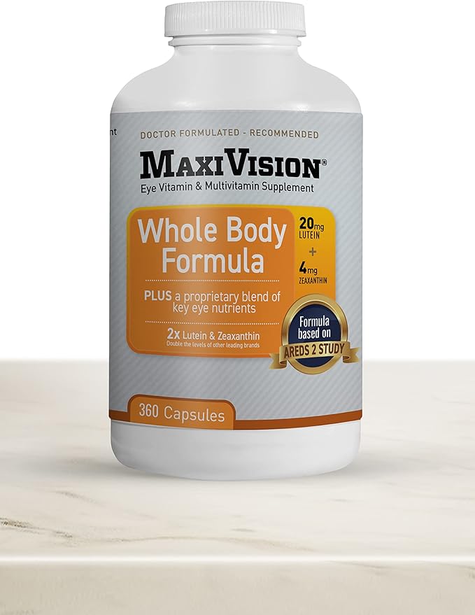 MaxiVision® AREDS 2 Whole Body Formula - AREDS 2 Eye Vitamins w/Lutein and Zeaxanthin - for Macular Support - Eye Supplements for Eye Strain - 360 Capsules Count (360 Capsules 1 Bottle)