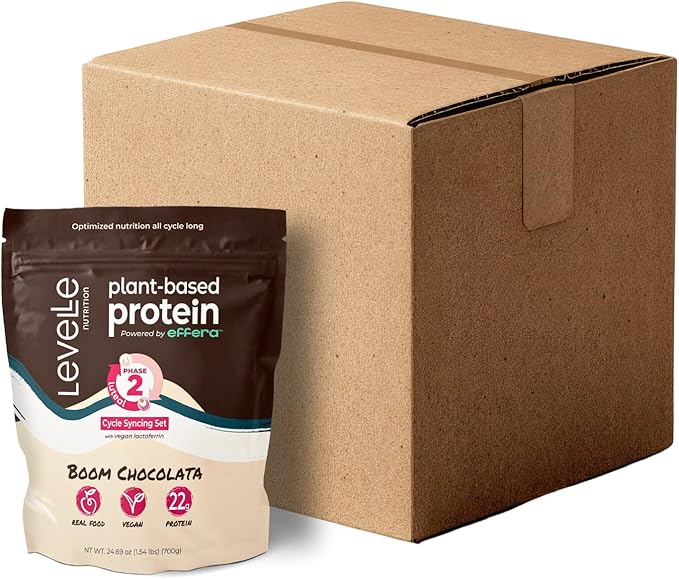 Boom Chocolata Cycle-Syncing Plant-Based Protein Powder | Pea &amp Pumpkin Protein | Gut-Friendly with Iron Fiber &amp Vegan Lactoferrin | Bulk Case of 12 (Phase 2: Luteal)