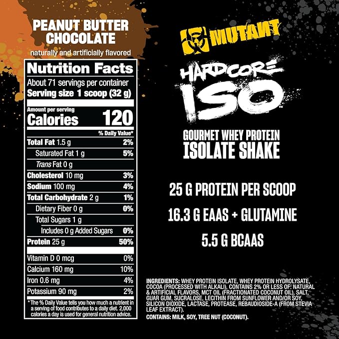 Mutant Harcode ISO Whey Protein Isolate Powder Acts Fast to Help Recover Build Muscle Bulk and Strength 5 lb - Peanut Butter Chocolate