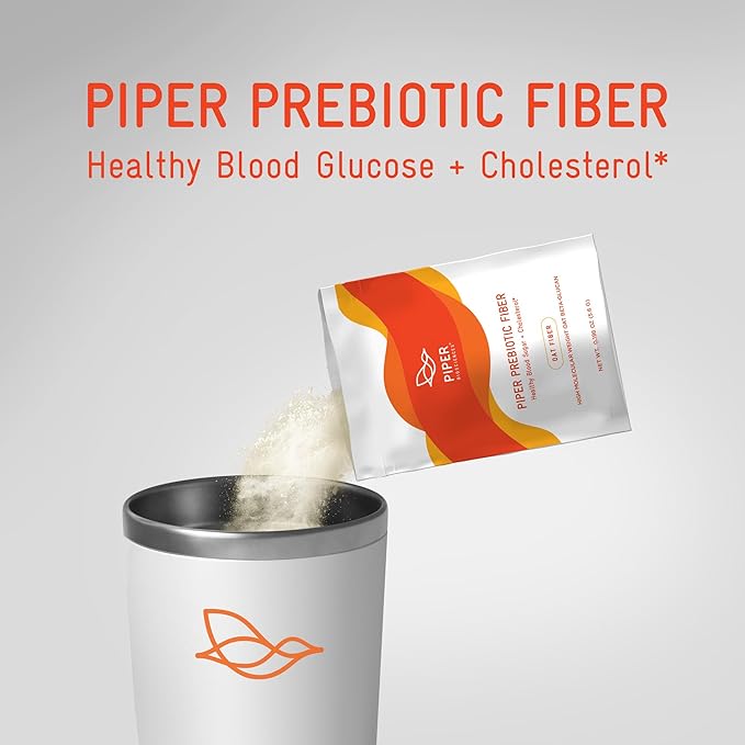 Piper Prebiotic Fiber – Oat Beta-Glucan Powder for Blood Sugar and Cholesterol Support | High Molecular Weight Soluble Fiber | 30 Single-Serve Packets