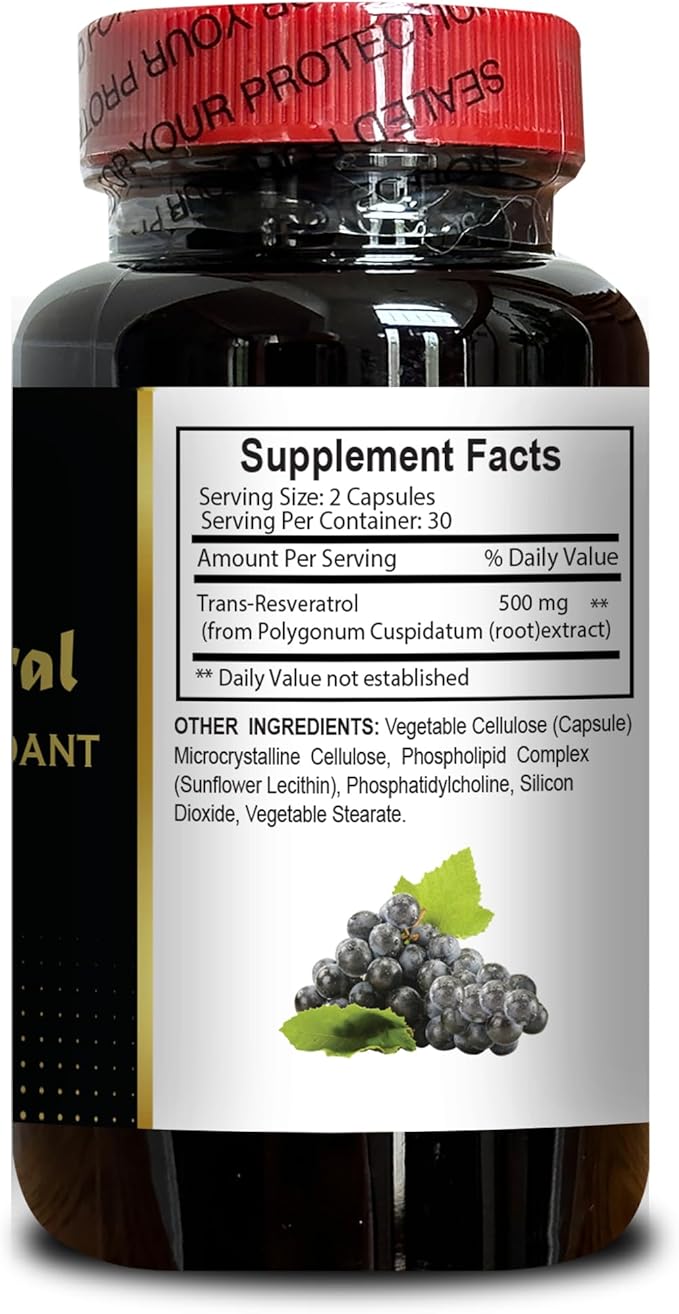 Trans-Resveratrol Complex | Plant-Based Polyphenol | Daily Vitality &amp Cellular Energy Support | Antioxidant &amp Wellness Support - 2 Bottles 120 Capsules