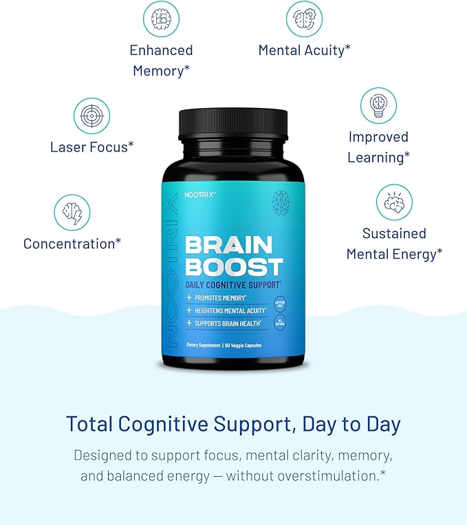 Nootrix Brain Boost Nootropic Supplement | Supports Memory Mental Focus Cognitive Health &amp Energy | Promotes Healthy Mood &amp Brain Function | Ginkgo Biloba &amp DMAE | 60 Capsules