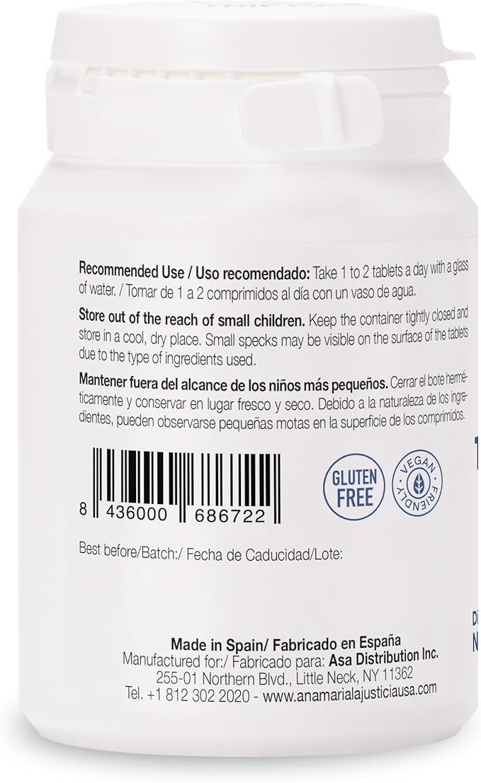 Ana María Lajusticia TRYPTOPHANE Plus ASHWAGANDHA Supplement + RHODIOLA &amp Magnesium 60 TABS Vegan Gluten Free Kosher Halal Lactose Free 600 mg Support Strees Relief Energy and Sleep.